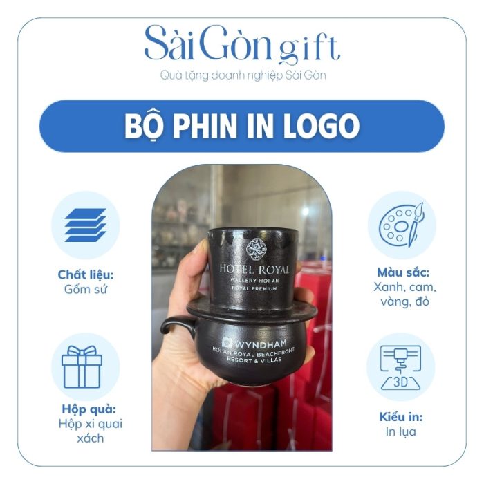 Bộ Phin Cà Phê Sứ Bát Tràng Nhiều Màu In Logo Quà Tặng Khách Hàng SG-BP01