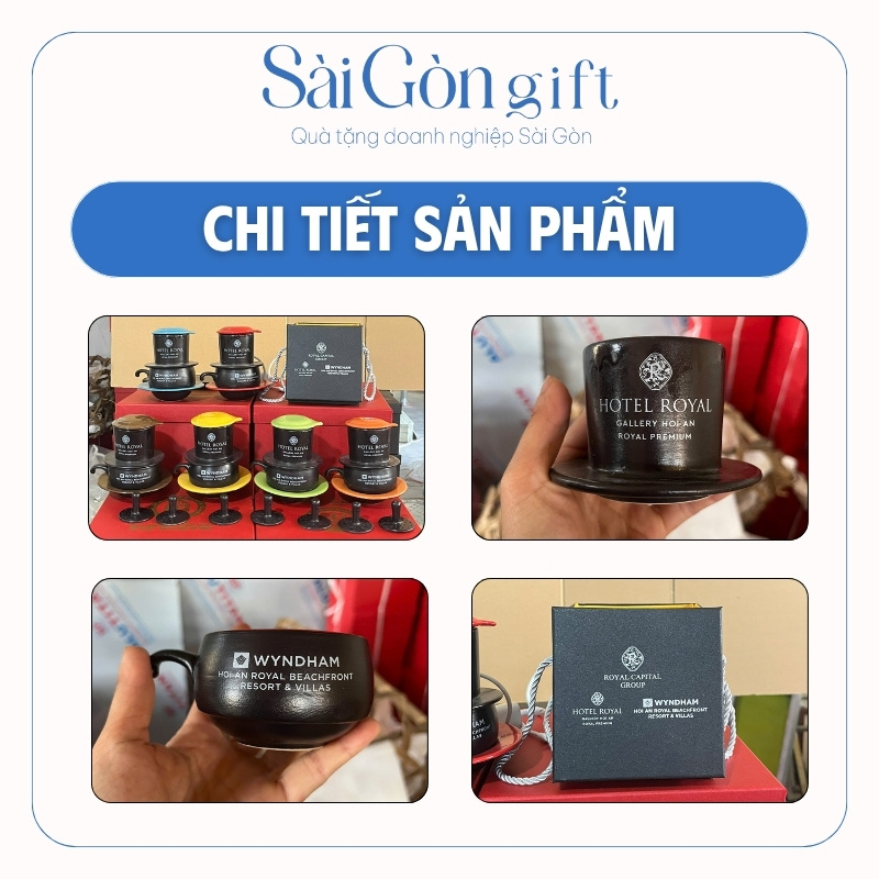 Bộ Phin Cà Phê Sứ Bát Tràng Nhiều Màu In Logo Quà Tặng Khách Hàng SG-CS20
