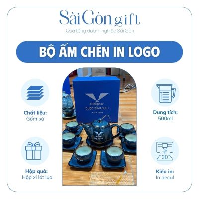Bộ Trà Men Hỏa Biến Xanh In Logo Quà Tặng Khách Hàng SG-AC17