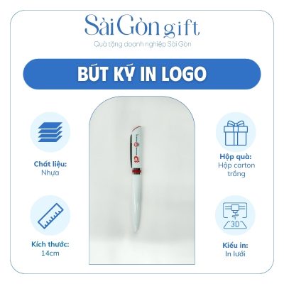 Bút Bi Nhựa Màu Trắng In Logo Quà Tặng Kỷ Niệm SG-BK02