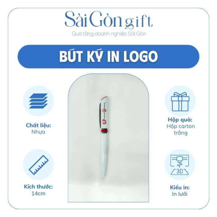 Bút Bi Nhựa Màu Trắng In Logo Quà Tặng Kỷ Niệm SG-BK02