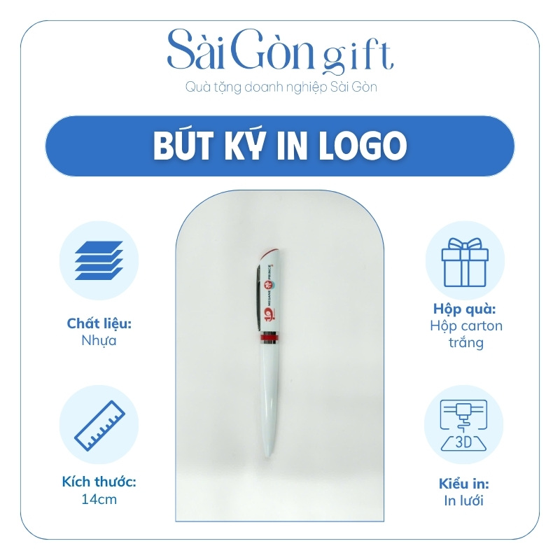 Bút Bi Nhựa Màu Trắng In Logo Quà Tặng Kỷ Niệm SG-BK02
