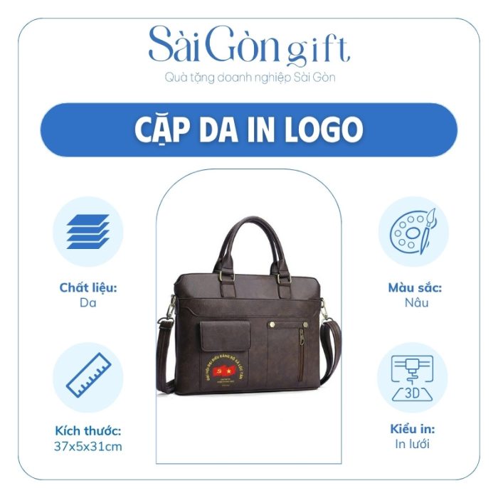Cặp Da Nâu Bò In Logo Quà Tặng Đại Hội SG-CD06