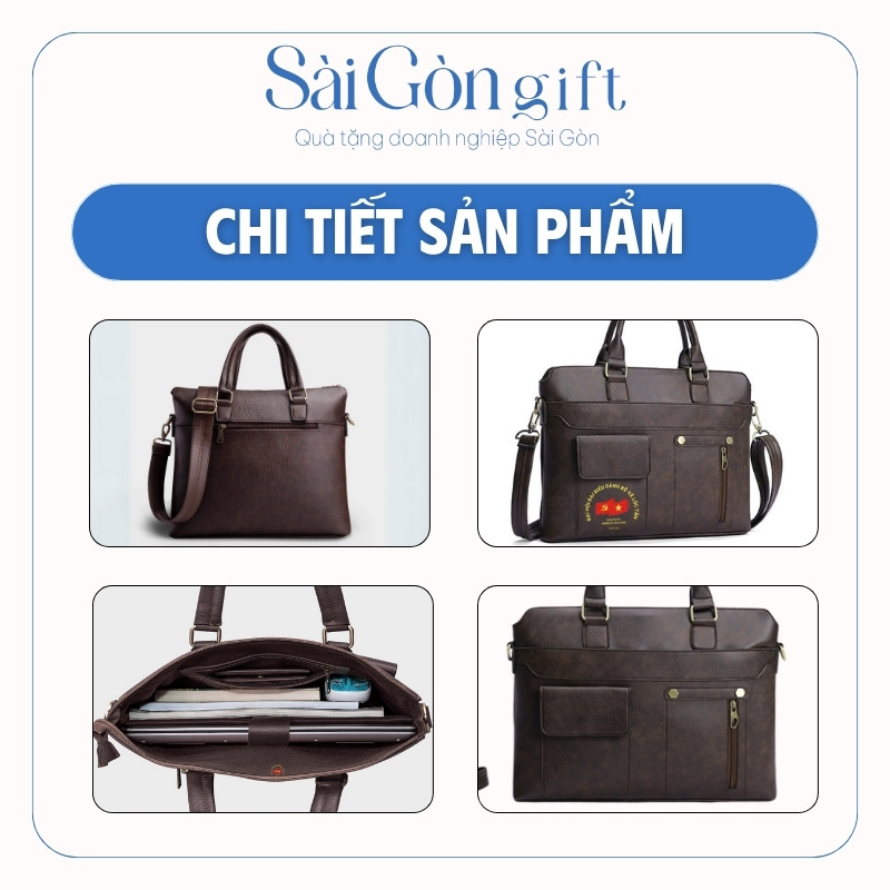 Cặp Da Nâu Bò In Logo Quà Tặng Đại Hội SG-CD06
