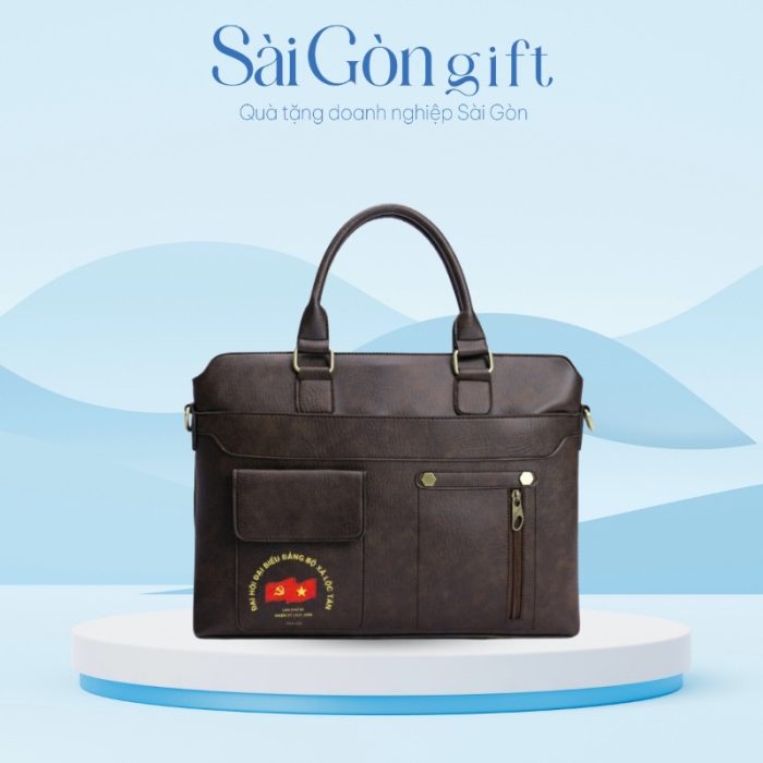 Cặp Da Nâu Bò In Logo Quà Tặng Đại Hội SG-CD06
