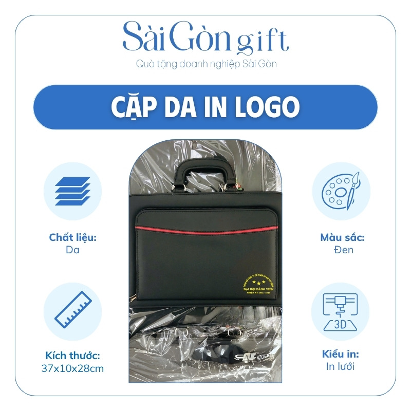 Cặp Da 2 Ngăn Màu Đen In Logo Quà Tặng Đại Hội SG-CD07