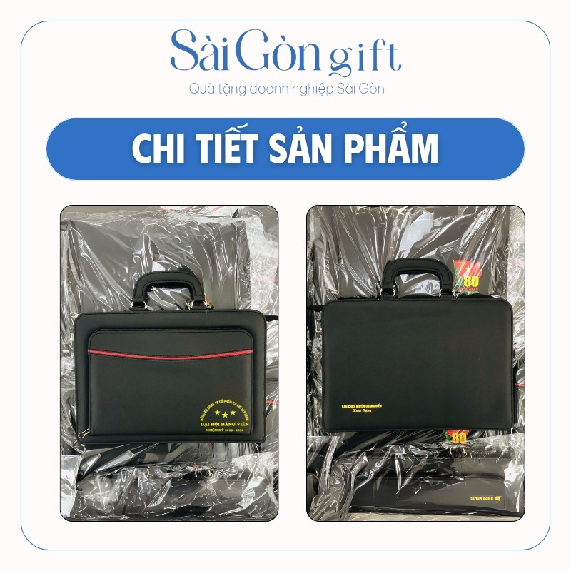 Cặp Da 2 Ngăn Màu Đen In Logo Quà Tặng Đại Hội SG-CD07
