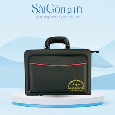 Cặp Da 2 Ngăn Màu Đen In Logo Quà Tặng Đại Hội SG-CD07
