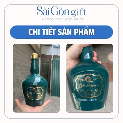Chai Đựng Rượu Bát Tràng Men Xanh Rêu In Logo Quà Tặng Đối Tác SG-CR25
