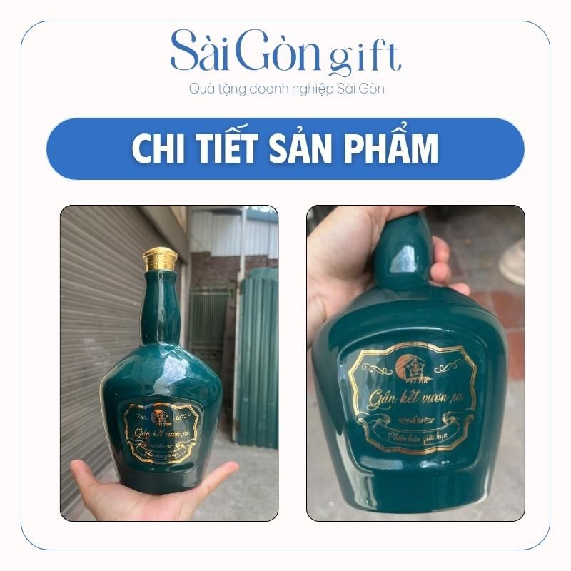 Chai Đựng Rượu Bát Tràng Men Xanh Rêu In Logo Quà Tặng Đối Tác SG-CR25