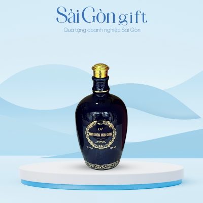 Chai Rượu Xanh Navy Vẽ Vàng Kim In Logo Quà Tặng Đối Tác SG-CR26
