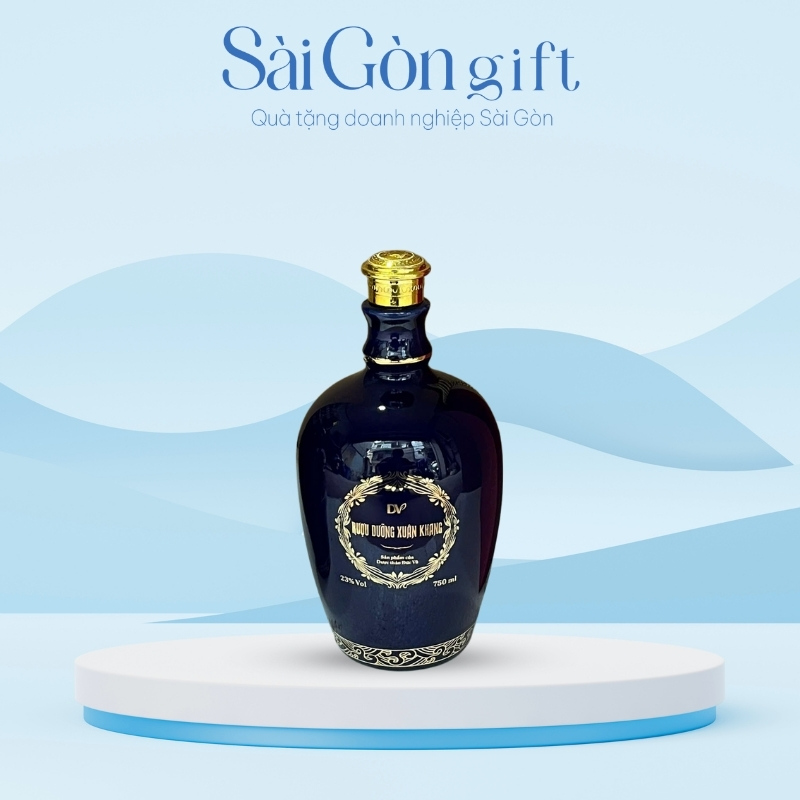 Chai Rượu Xanh Navy Vẽ Vàng Kim In Logo Quà Tặng Đối Tác SG-CR26