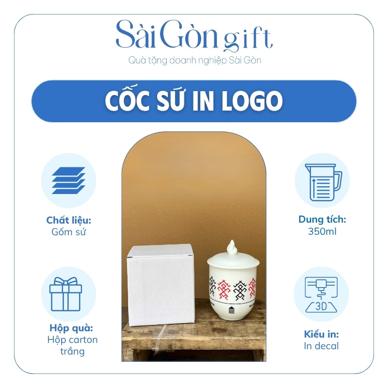 Cốc Sứ Có Nắp Dáng Ngọn Lửa In Logo Quà Tặng Quảng Cáo SG-CS23