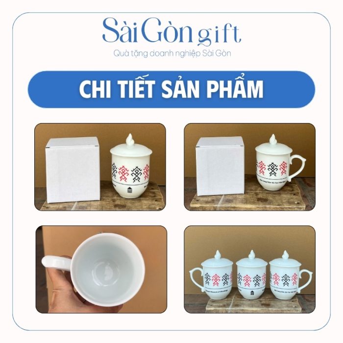 Cốc Sứ Có Nắp Dáng Ngọn Lửa In Logo Quà Tặng Quảng Cáo SG-CS23
