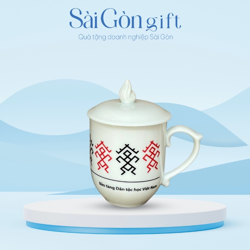 Cốc Sứ Có Nắp Dáng Ngọn Lửa In Logo Quà Tặng Quảng Cáo SG-CS23