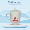 Ly Sứ Nắp Ngọn Lửa Men Trắng In Logo Quà Tặng Kỷ Niệm SG-CS30
