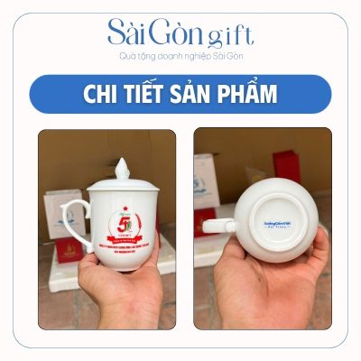 Ly Sứ Nắp Ngọn Lửa Men Trắng In Logo Quà Tặng Kỷ Niệm SG-CS30