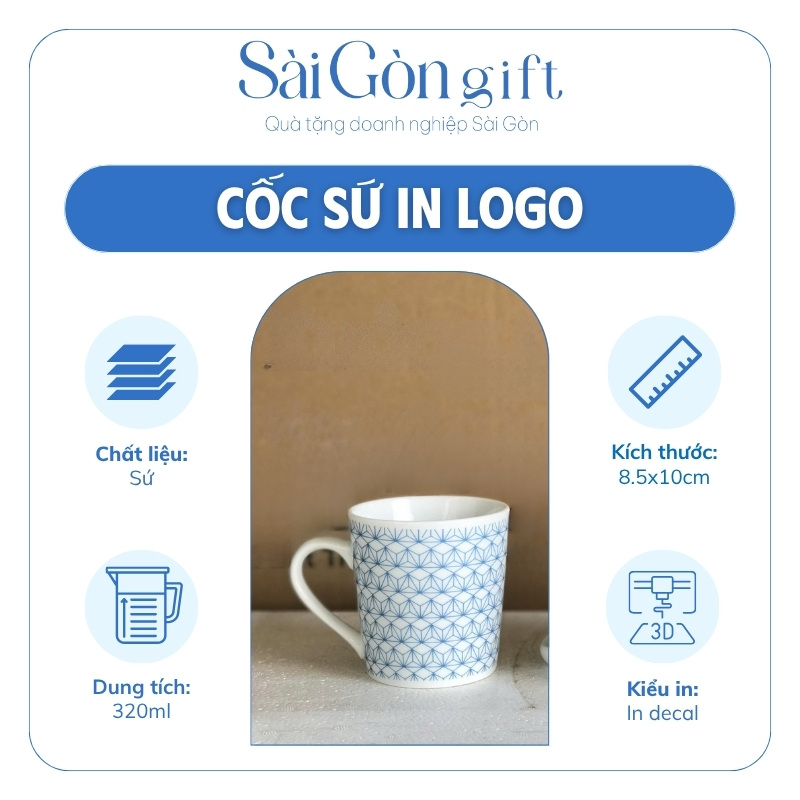 Combo Hai Cốc Sứ Vát Thấp Kẻ Họa Tiết In Logo Quà Tặng Khách Hàng SG-CS20