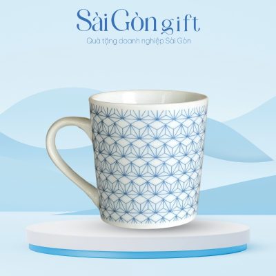 Combo Hai Cốc Sứ Vát Thấp Kẻ Họa Tiết In Logo Quà Tặng Khách Hàng SG-CS20