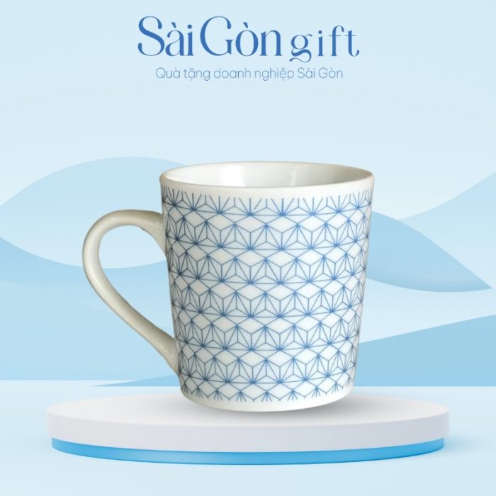 Combo Hai Cốc Sứ Vát Thấp Kẻ Họa Tiết In Logo Quà Tặng Khách Hàng SG-CS20
