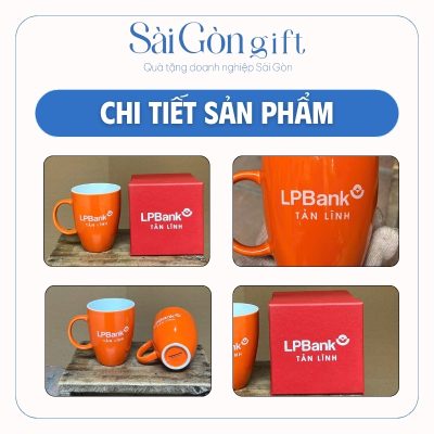 Ly Sứ Dáng Thóp Quai C Màu Cam In Logo LPBank Quà Tặng Khách Hàng SG-CS28