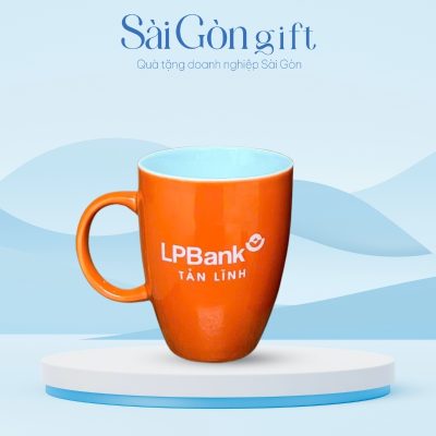 Ly Sứ Dáng Thóp Quai C Màu Cam In Logo LPBank Quà Tặng Khách Hàng SG-CS28