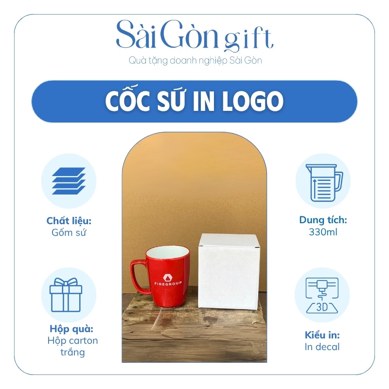 Cốc Sứ Màu Bóng Dáng Quai Vuông In Logo Quà Tặng Khách Hàng SG-CS24
