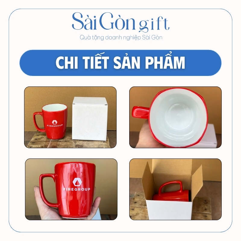 Cốc Sứ Màu Bóng Dáng Quai Vuông In Logo Quà Tặng Khách Hàng SG-CS24