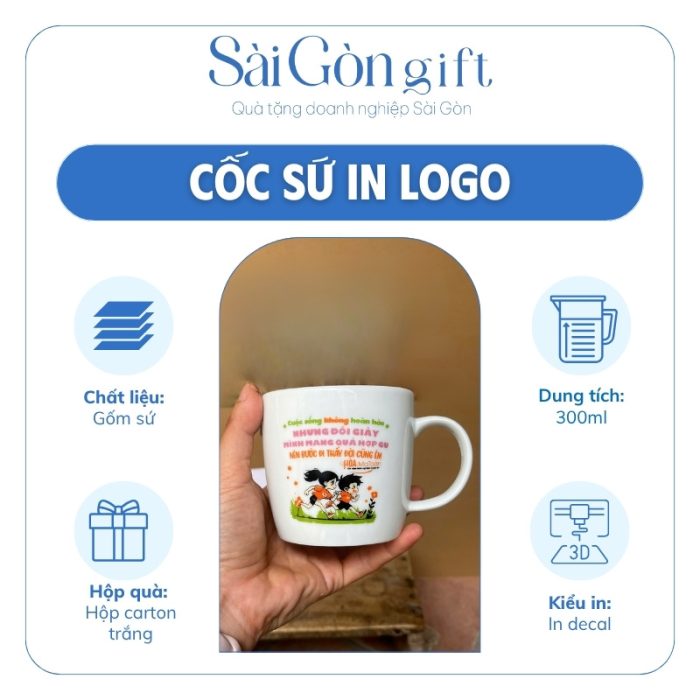 Cốc Sứ Trắng Dáng Lùn In Logo Quà Tặng Giáo Dục SG-CS26