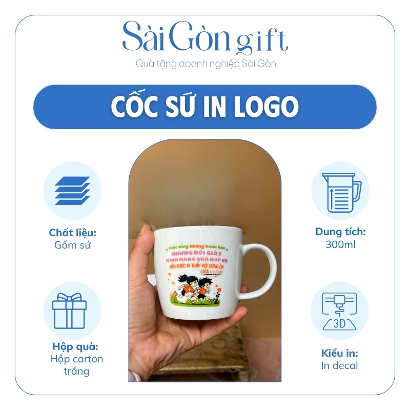 Cốc Sứ Trắng Dáng Lùn In Logo Quà Tặng Giáo Dục SG-CS26