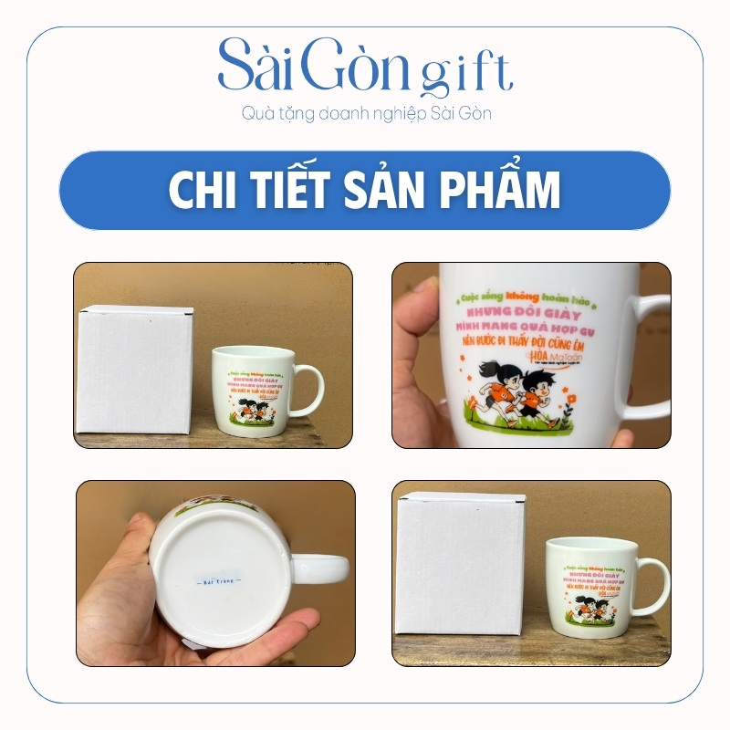 Cốc Sứ Trắng Dáng Lùn In Logo Quà Tặng Giáo Dục SG-CS26