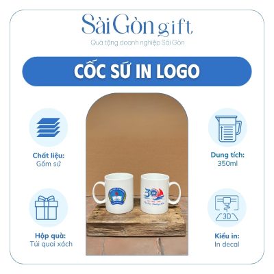 Cốc Sứ Dáng Trụ Tay Cầm Chữ C In Logo Quà Tặng Kỷ Niệm Ngành Giáo Dục SG-CS22