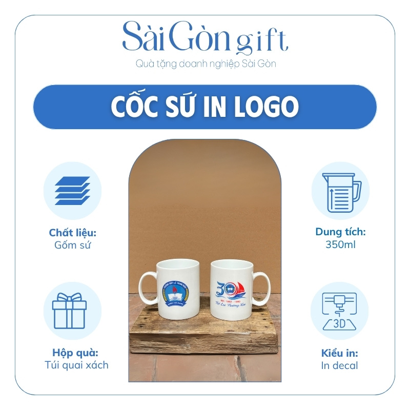 Cốc Sứ Dáng Trụ Tay Cầm Chữ C In Logo Quà Tặng Kỷ Niệm Ngành Giáo Dục SG-CS22