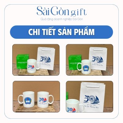 Cốc Sứ Dáng Trụ Tay Cầm Chữ C In Logo Quà Tặng Kỷ Niệm Ngành Giáo Dục SG-CS22