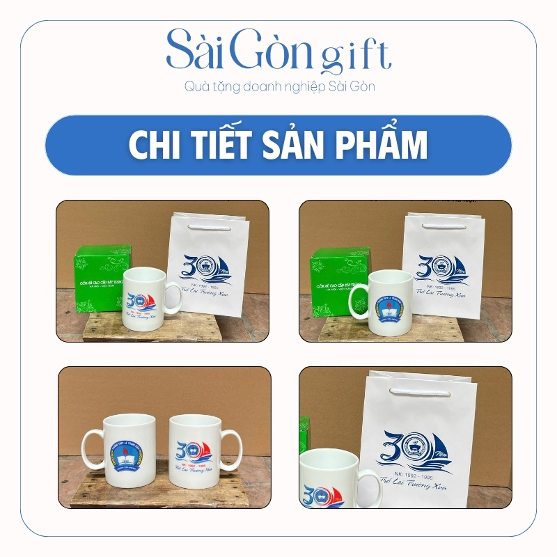 Cốc Sứ Dáng Trụ Tay Cầm Chữ C In Logo Quà Tặng Kỷ Niệm Ngành Giáo Dục SG-CS22