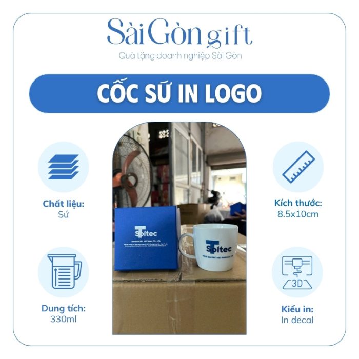 Ly Uống Nước Sứ Trắng Dáng Lùn In Logo Quà Tặng Kỷ Niệm SG-CS27