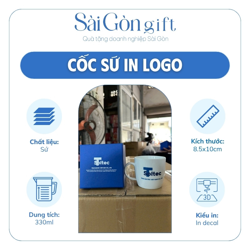 Ly Uống Nước Sứ Trắng Dáng Lùn In Logo Quà Tặng Kỷ Niệm SG-CS27