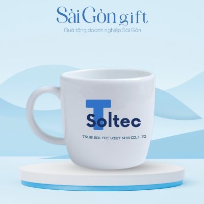 Ly Uống Nước Sứ Trắng Dáng Lùn In Logo Quà Tặng Kỷ Niệm SG-CS27