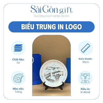 Đĩa Sứ Biểu Trưng Vẽ Cầu Rồng In Logo Quà Tặng Kỷ Niệm SG-DBT04