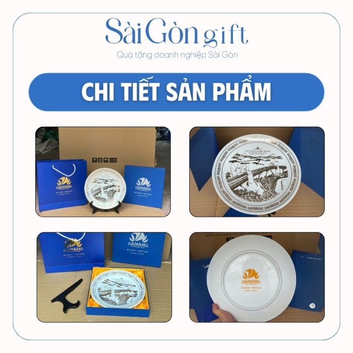 Đĩa Sứ Biểu Trưng Vẽ Cầu Rồng In Logo Quà Tặng Kỷ Niệm SG-DBT04