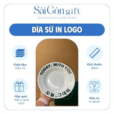 Đĩa Lòng Sâu Men Trắng Phi 20 cm In Logo Quà Tặng Nhân Viên SG-BD12