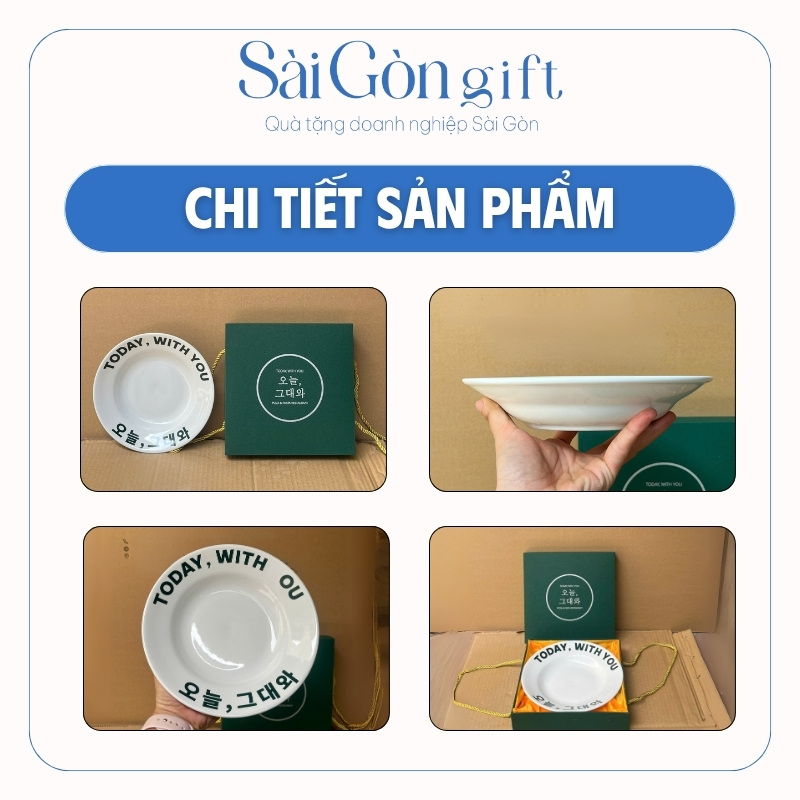 Đĩa Lòng Sâu Men Trắng Phi 20 cm In Logo Quà Tặng Nhân Viên SG-BD12