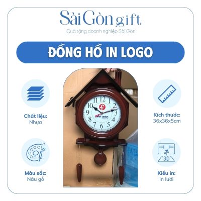 Đồng Hồ Treo Tường Màu Nâu Gỗ In Logo Quà Tặng Đối Tác SG-DH11