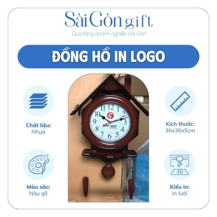 Đồng Hồ Treo Tường Màu Nâu Gỗ In Logo Quà Tặng Đối Tác SG-DH11