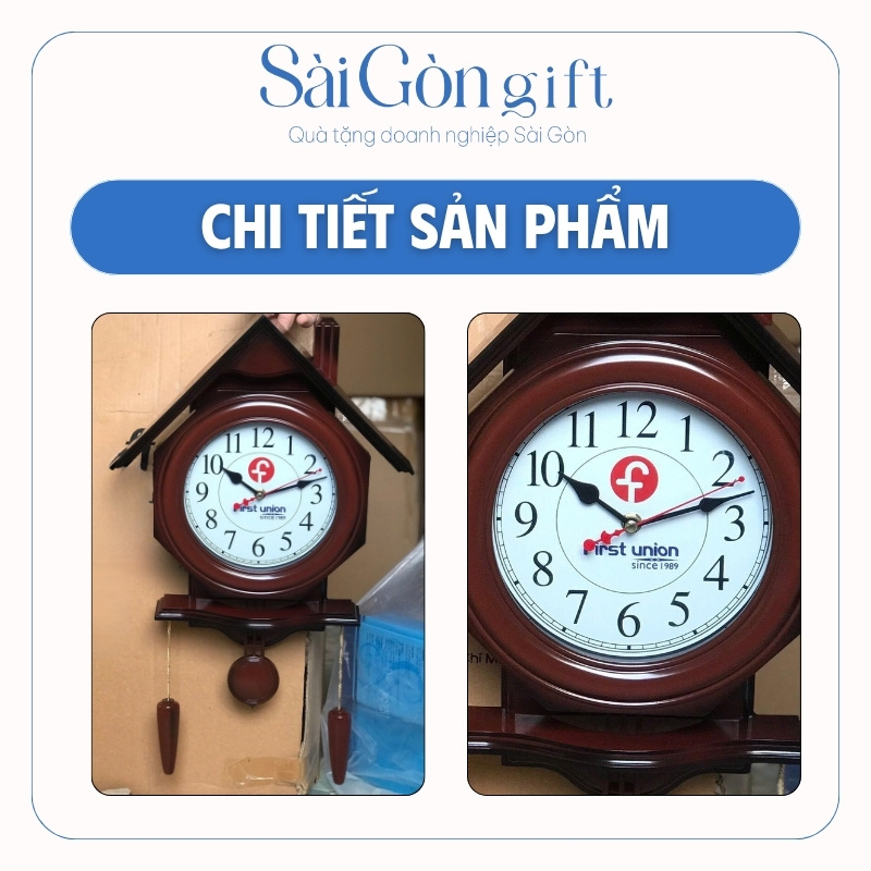 Đồng Hồ Treo Tường Màu Nâu Gỗ In Logo Quà Tặng Đối Tác SG-DH11