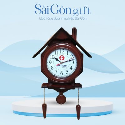 Đồng Hồ Treo Tường Màu Nâu Gỗ In Logo Quà Tặng Đối Tác SG-DH11