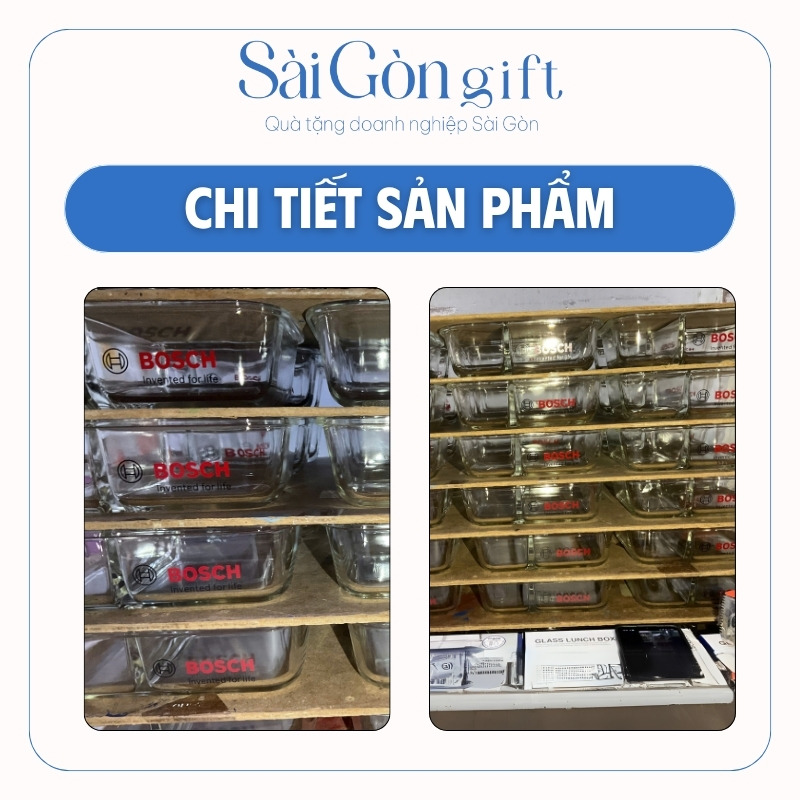 Hộp Đựng Cơm Thủy Tinh 2 Ngăn Kèm Muỗng Đũa In Logo Quà Tặng Văn Phòng SG-HC09