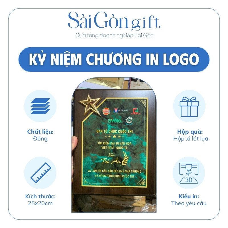 Kỷ Niệm Chương Tri Ân Gỗ Đồng In Logo Quà Tặng Đối Tác SG-KNC12