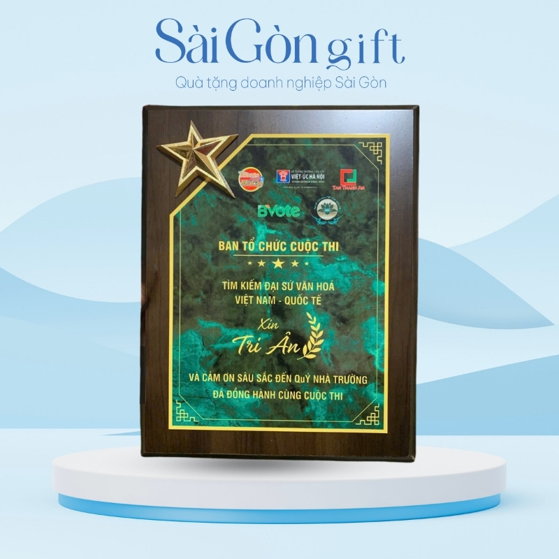 Kỷ Niệm Chương Tri Ân Gỗ Đồng In Logo Quà Tặng Đối Tác SG-KNC12