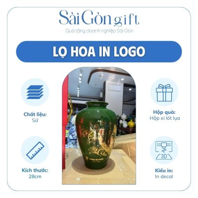 Lọ hoa men màu vẽ vàng kim chim công in logo quà tặng đối tác SG-LH14